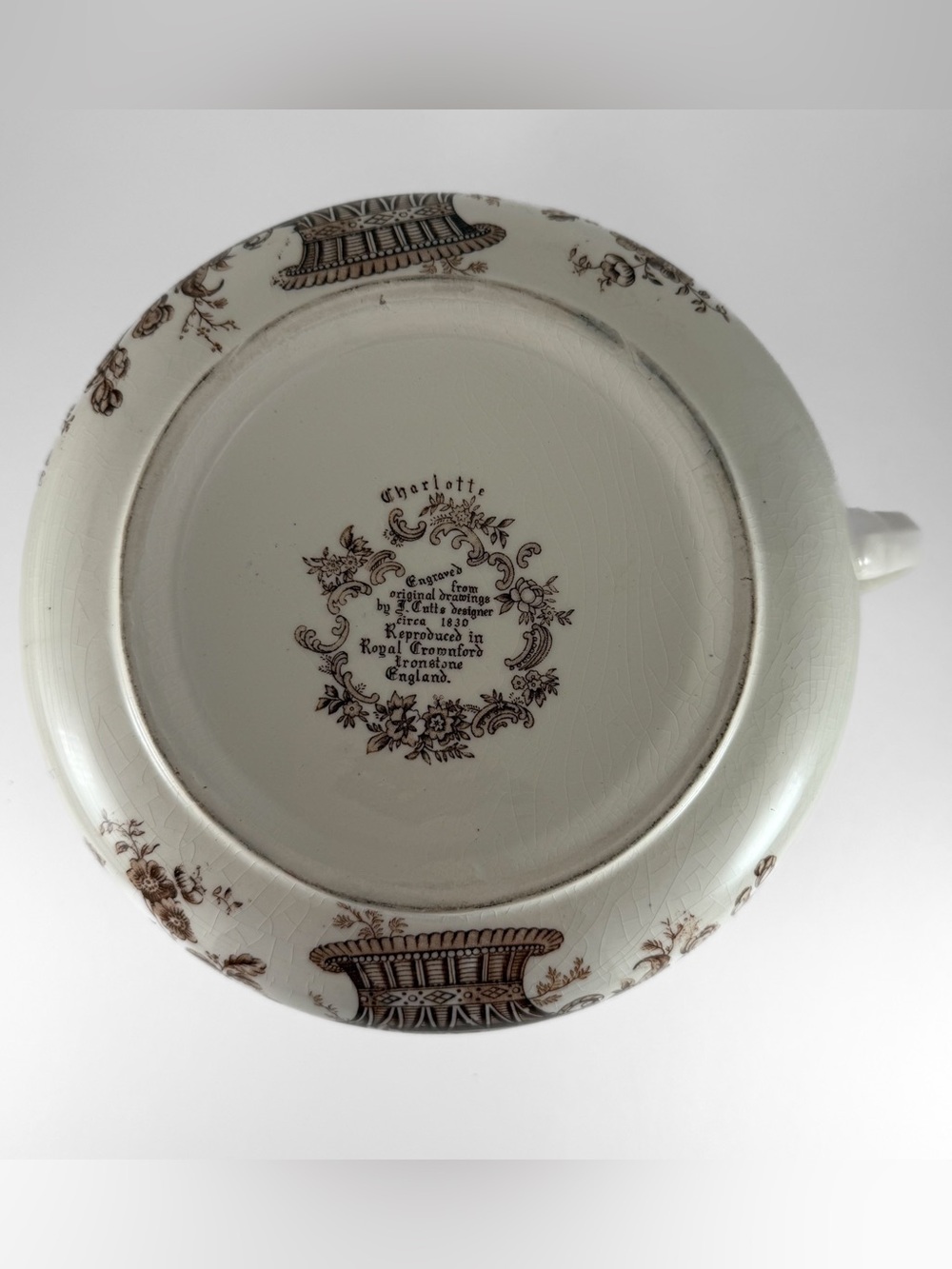 Royal Crownford Ironstone Charlotte Chamber Pot Brown Floral Transferware - Picture 6 of 8